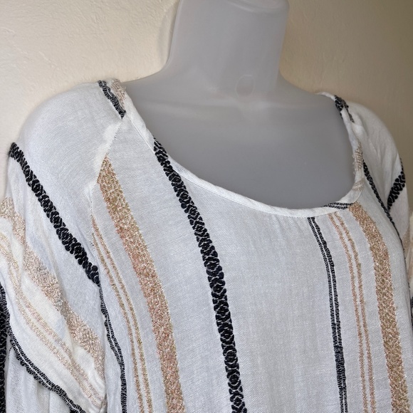 Ada Kamara | Criss Cross Embroidered Striped Textured Knit Peplum Boho Blouse - Picture 6 of 13